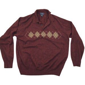 Dockers Mens Sweater Size XL Henley Long Sleeve Knit Classic Argyle Burgundy